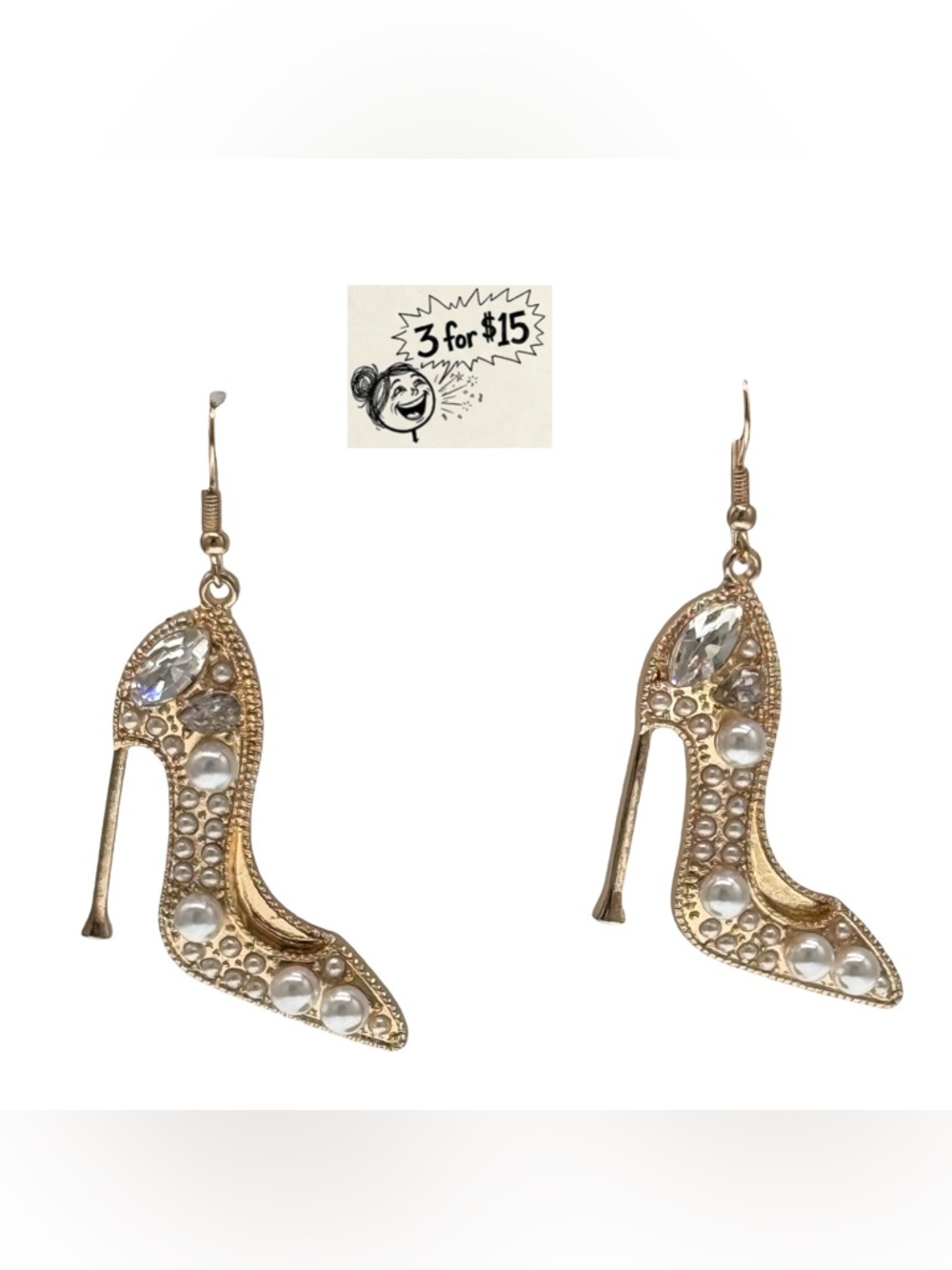 Glamorous Gold Stiletto Heel Drop Earrings for Parties, Weddings & Prom